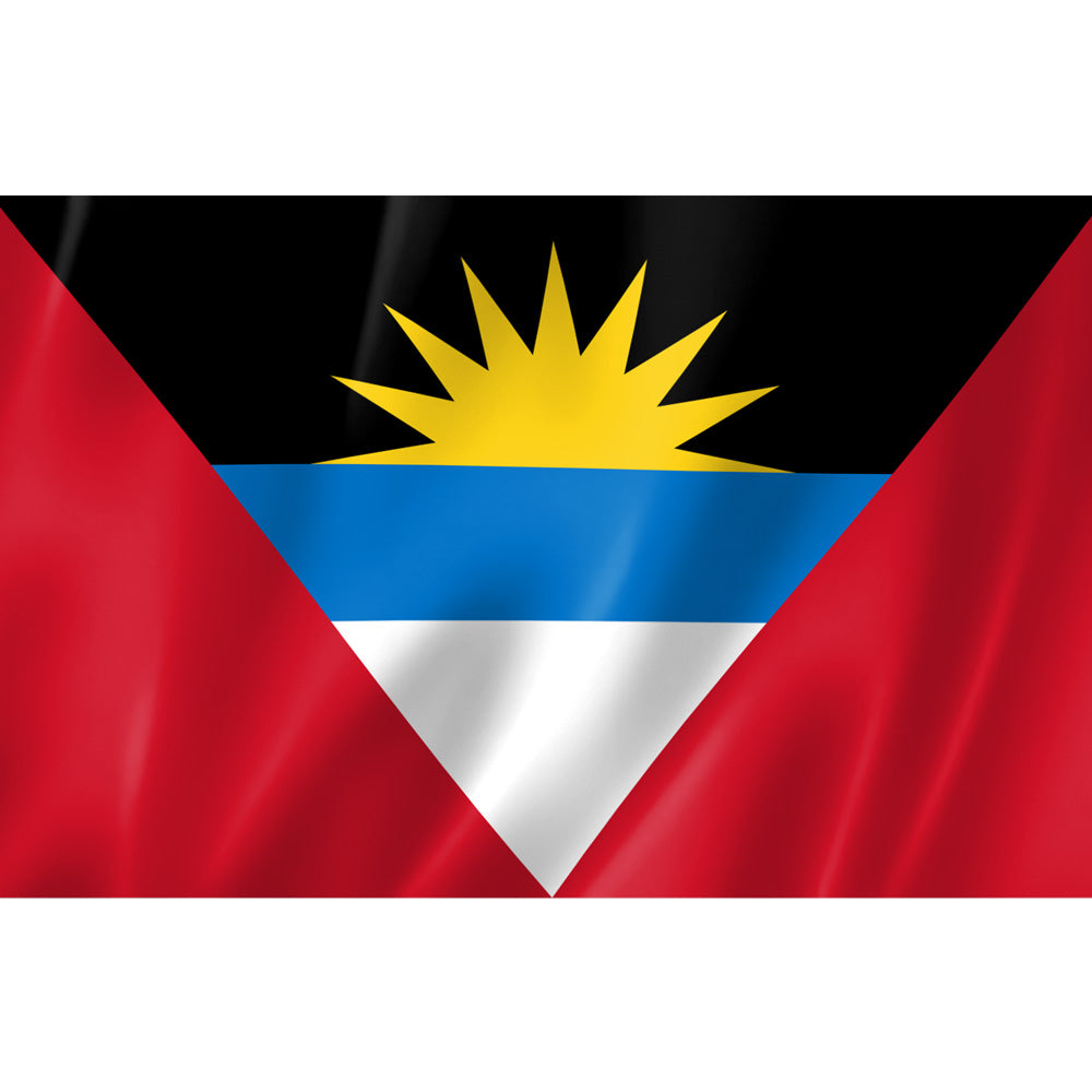 Drapeau d’Antigua-et-Barbuda avec soleil levant – polyester haute qualité, format 2:3, usage extérieur, coutures renforcées