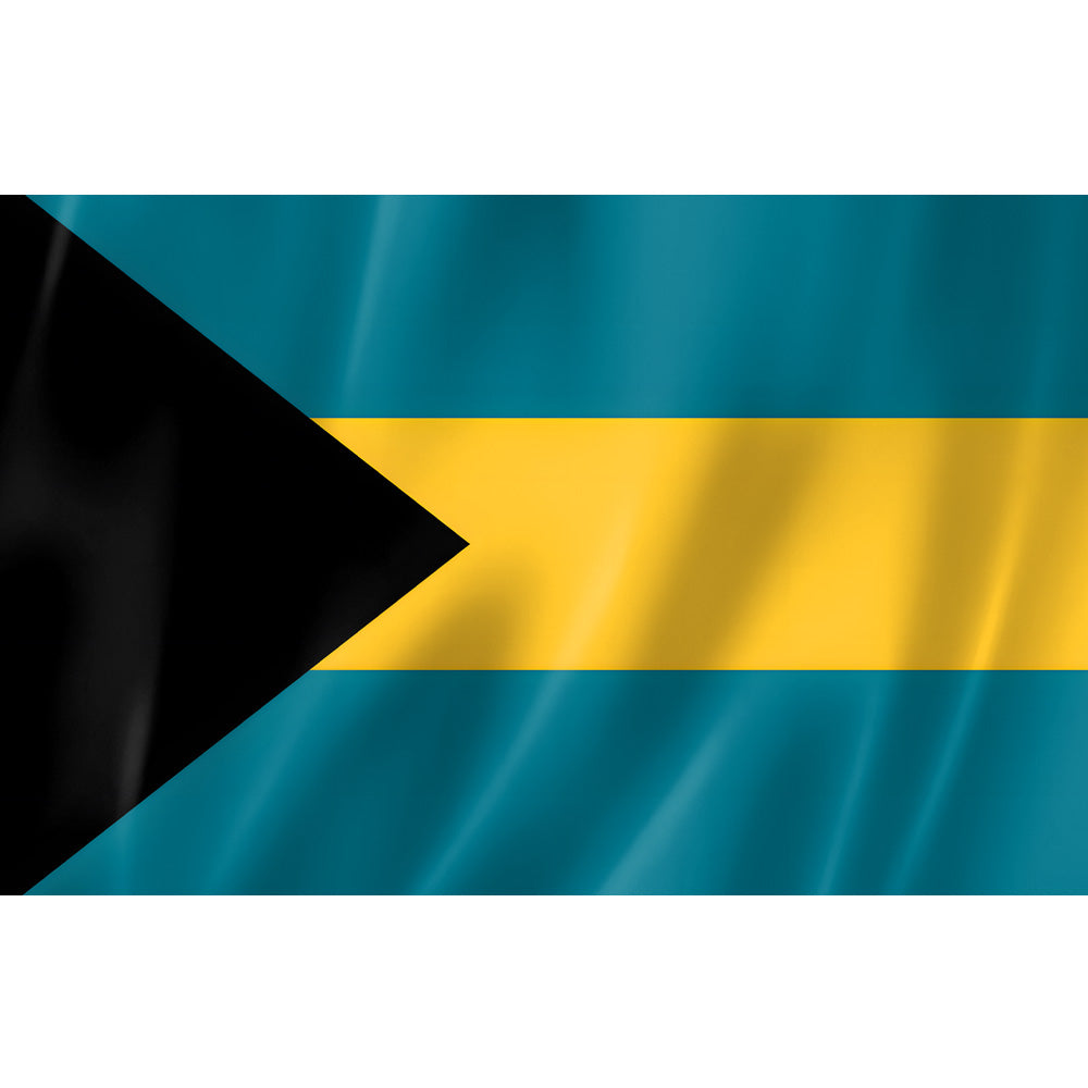 Drapeau des Bahamas turquoise jaune noir – polyester haute qualité, usage extérieur, format 2:3, coutures renforcées