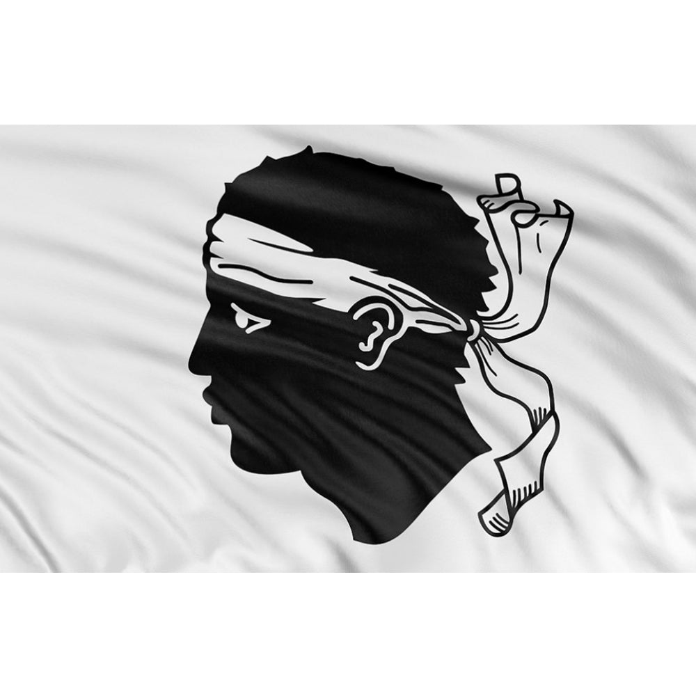 Drapeau corse tête de Maure – polyester haute qualité, impression durable, œillets renforcés, usage intérieur extérieur