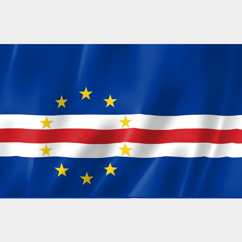Drapeau du Cap-Vert bleu avec étoiles jaunes et bandes rouge et blanche flottant au vent