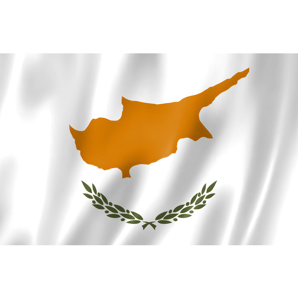 Drapeau de Chypre blanc cuivré avec branches d'olivier – polyester haute qualité, coutures renforcées, usage intérieur extérieur