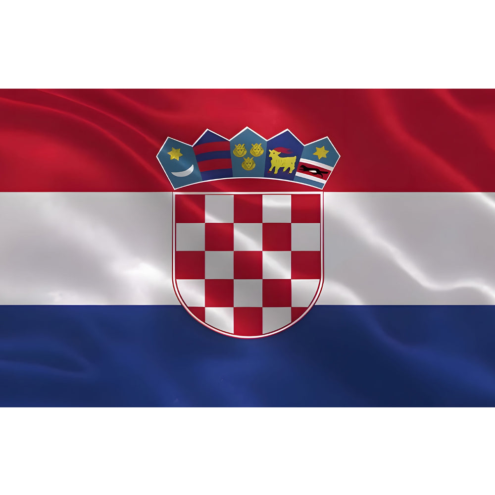 Drapeau de la Croatie rouge blanc bleu avec armoiries – polyester haute qualité, coutures renforcées, usage extérieur et intérieur