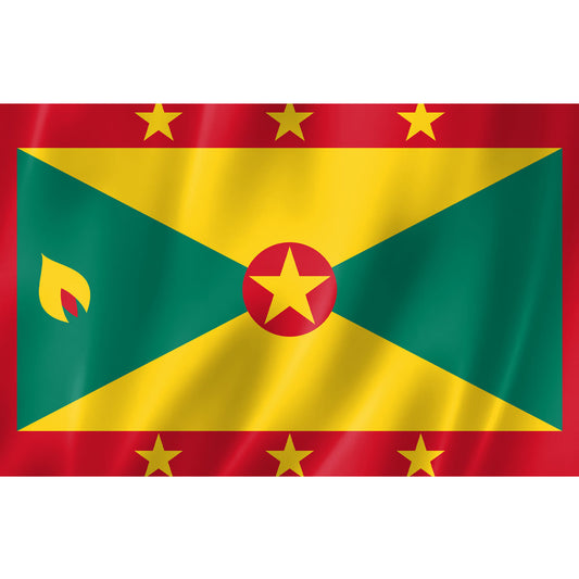 Drapeau de la Grenade rouge vert jaune avec piment et étoiles – polyester format 2:3, coutures renforcées, usage extérieur