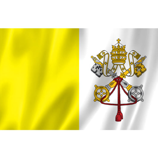 Drapeau du Vatican jaune et blanc avec armoiries pontificales – format 2:3, polyester haute qualité, usage intérieur extérieur