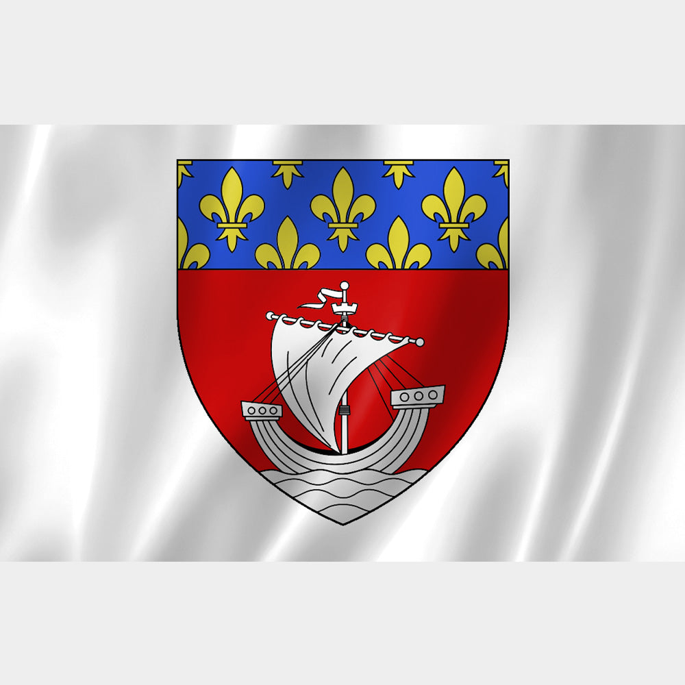 Drapeau de Paris – blason avec nef blanche et fleurs de lys, format 2:3, polyester extérieur