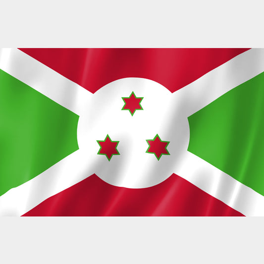 “Drapeau du Burundi rouge, vert et blanc avec trois étoiles flottant au vent”