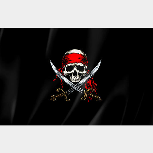Drapeau Pirate avec Crâne, Bandana Rouge et Sabres Croisés