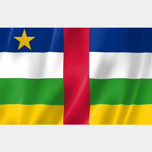 Drapeau de la République centrafricaine bleu blanc vert jaune rouge avec étoile jaune flottant au vent