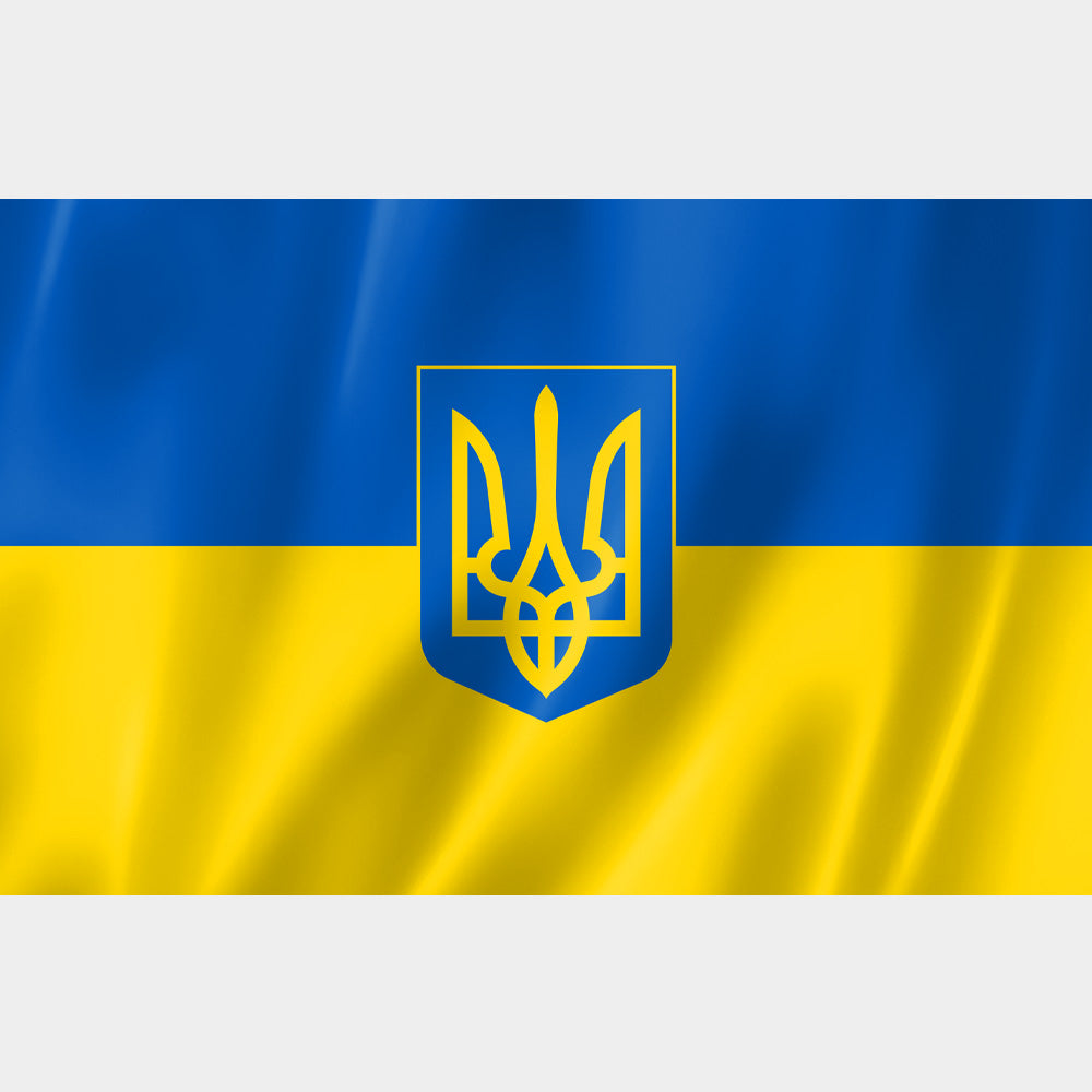 Drapeau de l’Ukraine bleu et jaune – avec symbole Tryzub polyester léger avec œillets