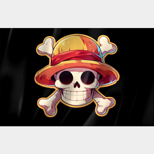 Drapeau pirate au chapeau de paille – style One Piece, crâne et os croisés, polyester résistant, impression HD